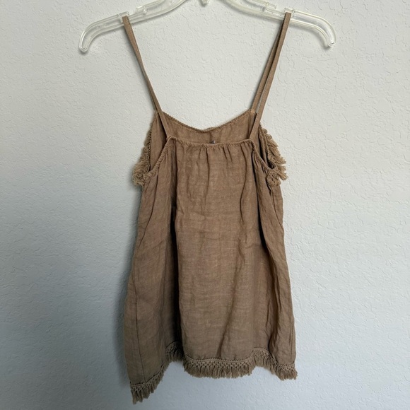 Francesca Bettini Tan Linen Fringe Trim Tank Top Size M Made in Italy Coastal - Picture 3 of 5